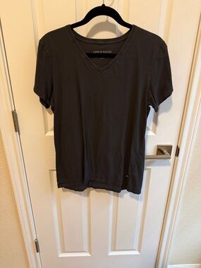 Life Is Good Women's Charcoal V-Neck Short Sleeve Tee